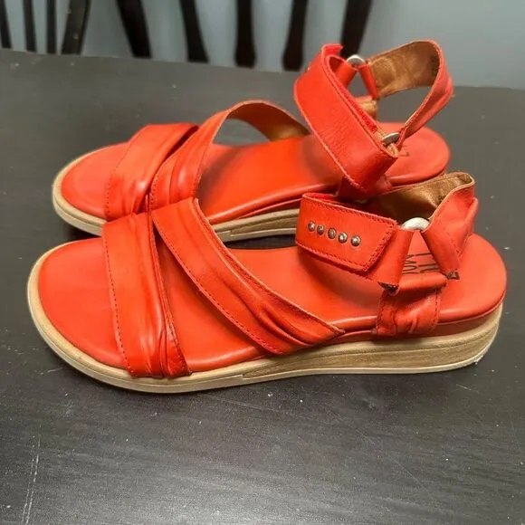 Miz Mooz Size 38 Red Leather Studded Strappy Sandals
