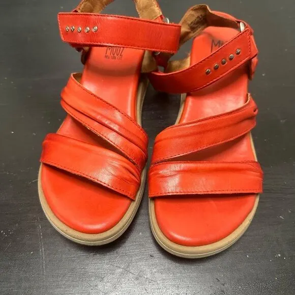 Miz Mooz Size 38 Red Leather Studded Strappy Sandals