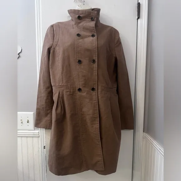 MNG by Mango Women’s L Brown Double-Breasted Military Trench Coat Jacket Chic