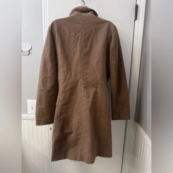 MNG by Mango Women’s L Brown Double-Breasted Military Trench Coat Jacket Chic