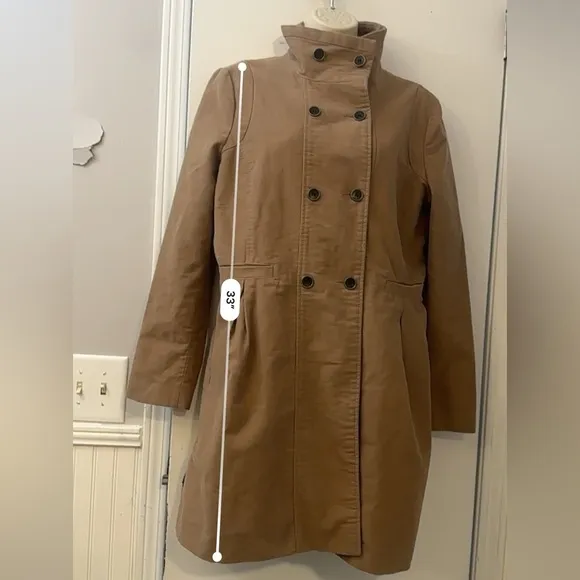 MNG by Mango Women’s L Brown Double-Breasted Military Trench Coat Jacket Chic
