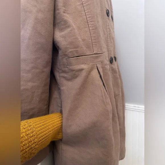 MNG by Mango Women’s L Brown Double-Breasted Military Trench Coat Jacket Chic