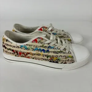 Music and Birds Canvas lace shoes, white, female 11.5, male 9.5 Whimsy, unique