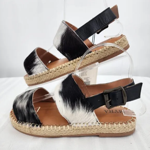 MYRA BAG Mignon Espadrille Hair-On Black &amp; White Western Sandals 6-10 NWT