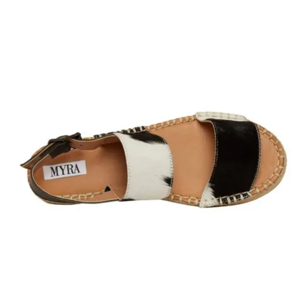 MYRA BAG Mignon Espadrille Hair-On Black &amp; White Western Sandals 6-10 NWT