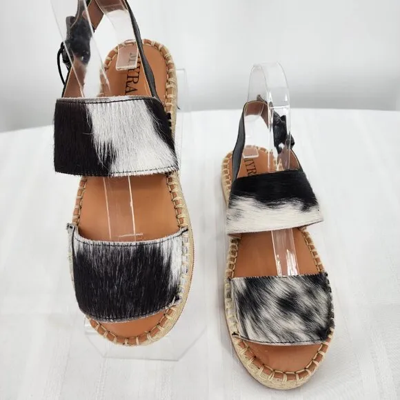 MYRA BAG Mignon Espadrille Hair-On Black &amp; White Western Sandals 6-10 NWT