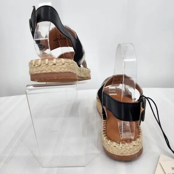 MYRA BAG Mignon Espadrille Hair-On Black &amp; White Western Sandals 6-10 NWT