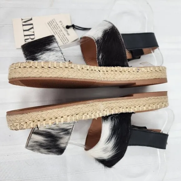 MYRA BAG Mignon Espadrille Hair-On Black &amp; White Western Sandals 6-10 NWT