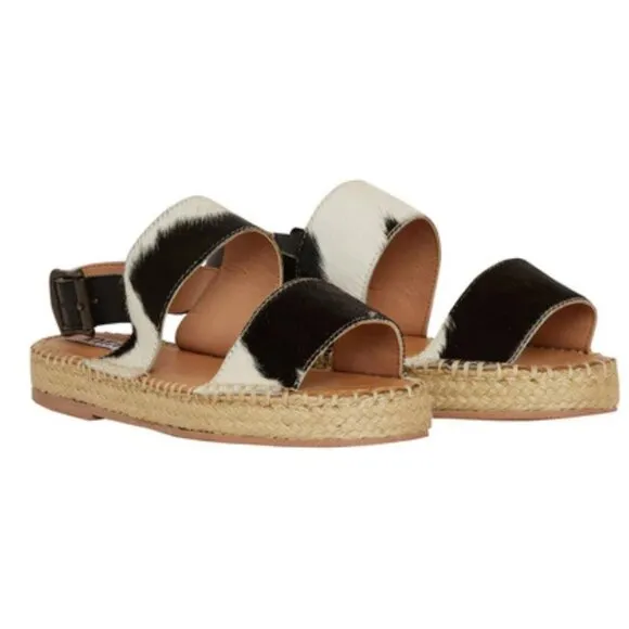 MYRA BAG Mignon Espadrille Hair-On Black &amp; White Western Sandals 6-10 NWT