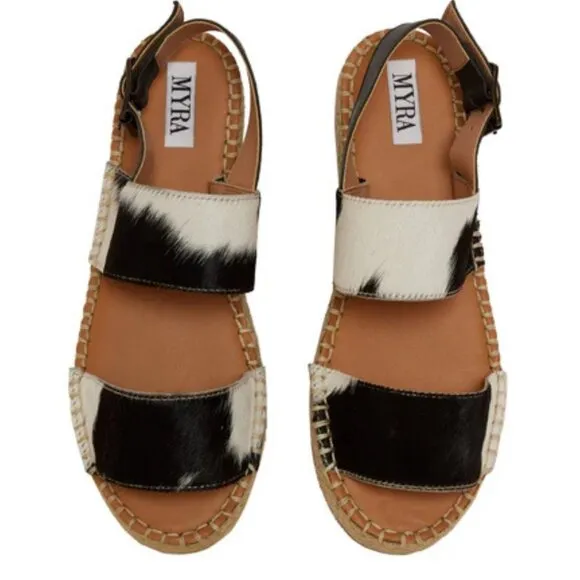 MYRA BAG Mignon Espadrille Hair-On Black &amp; White Western Sandals 6-10 NWT