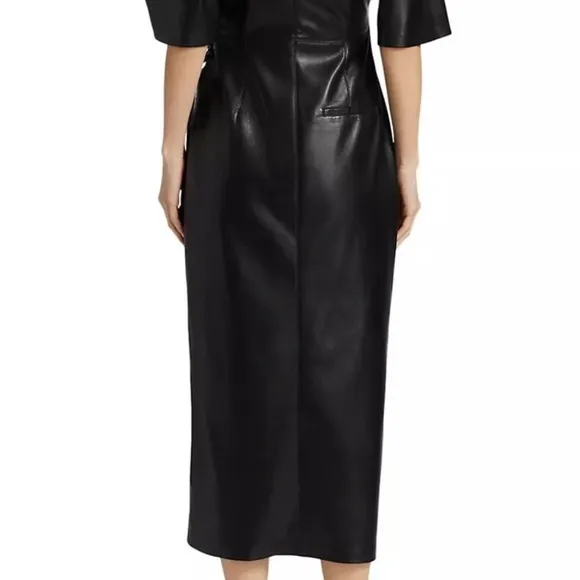 Nanushka Helisa Black Vegan Leather Ruched Midi Dress s Women’s Size S