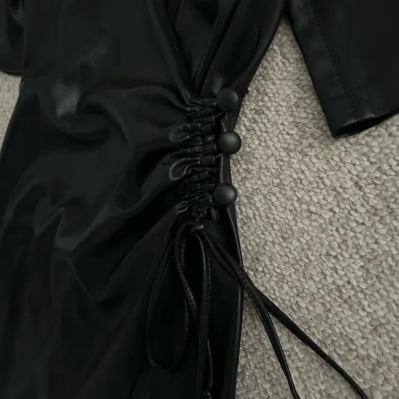 Nanushka Helisa Black Vegan Leather Ruched Midi Dress s Women’s Size S