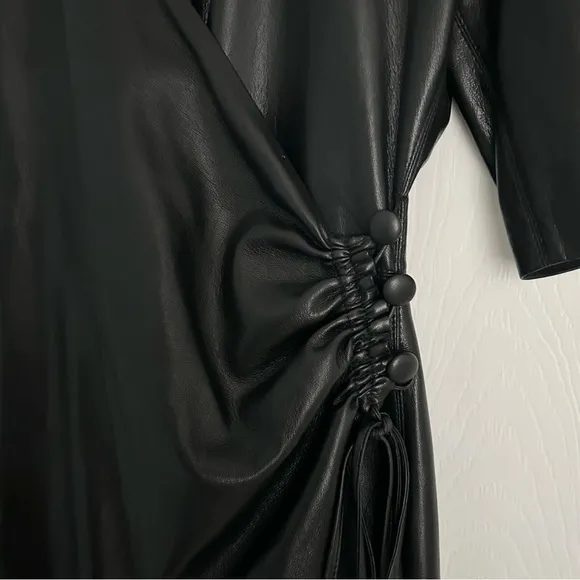 Nanushka Helisa Black Vegan Leather Ruched Midi Dress s Women’s Size S