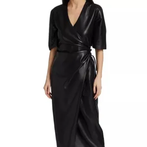 Nanushka Helisa Black Vegan Leather Ruched Midi Dress s Women’s Size S