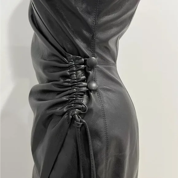 Nanushka Helisa Black Vegan Leather Ruched Midi Dress s Women’s Size S