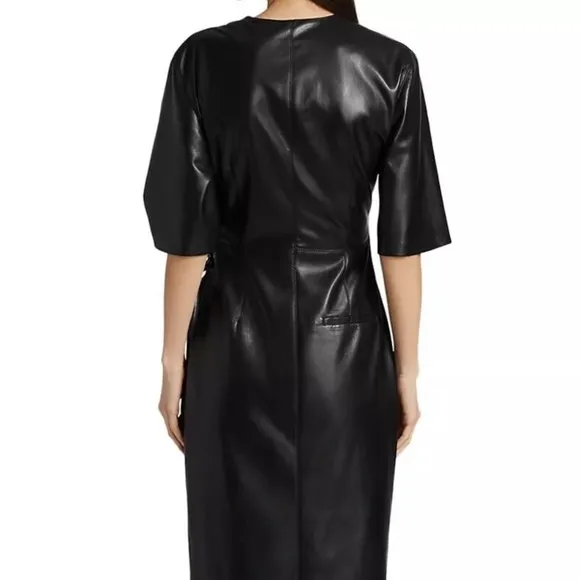 Nanushka Helisa Black Vegan Leather Ruched Midi Dress s Women’s Size S
