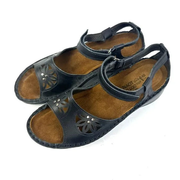 Naot Sandals 40 Back Leather Comfort Floral Cutout Shoes Womens 9