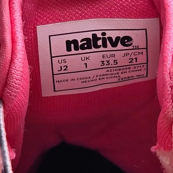 Native Kensington Treklite Bloom Girls Size 2 Dazzle Pink Black Boots Waterproof