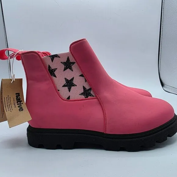 Native Kensington Treklite Bloom Girls Size 2 Dazzle Pink Black Boots Waterproof
