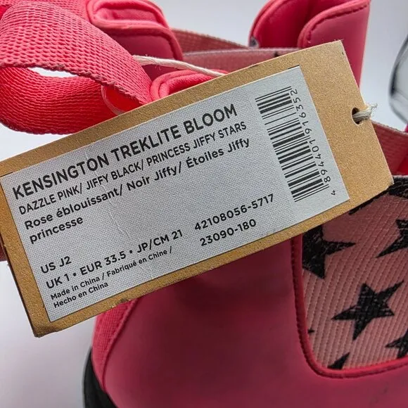 Native Kensington Treklite Bloom Girls Size 2 Dazzle Pink Black Boots Waterproof