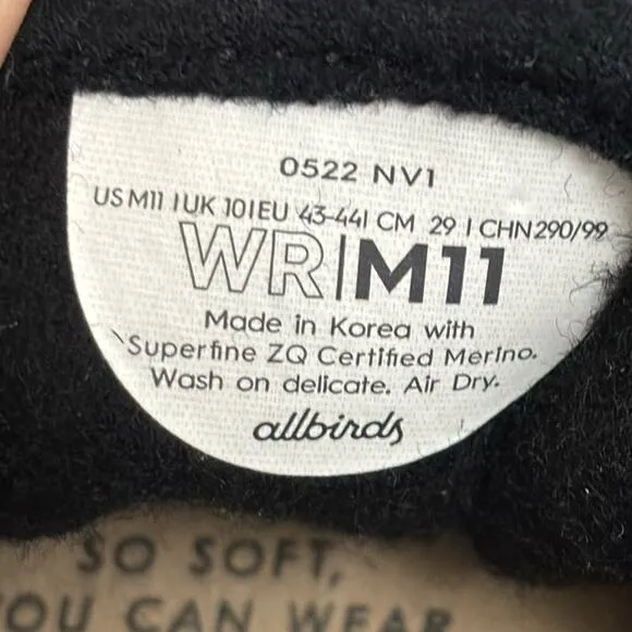 New allbirds Men's Wool Runner Fluff Natural Black White Sole Size 11 Wool Warm