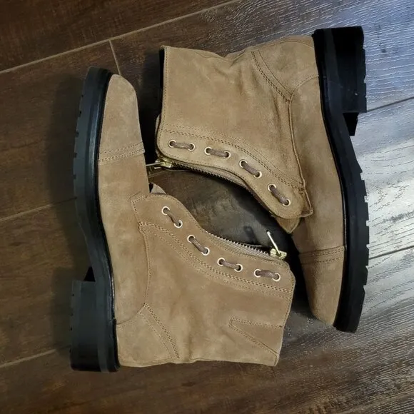 NEW ALLSAINTS Ariel Combat Boots Womens 9 Hipster Grunge Y2K Luxury Beige Suede