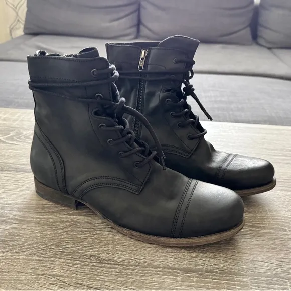 NEW AllSaints Mens Leather Cropped Military Boots Black US 11 EU 44 UK 10 Laces