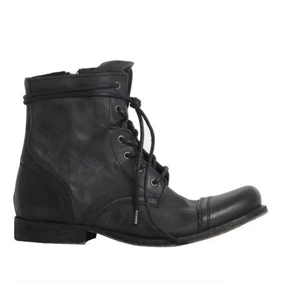 NEW AllSaints Mens Leather Cropped Military Boots Black US 11 EU 44 UK 10 Laces