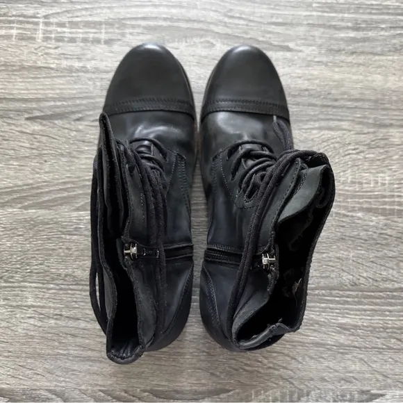 NEW AllSaints Mens Leather Cropped Military Boots Black US 11 EU 44 UK 10 Laces