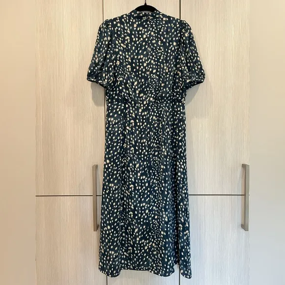 NEW Ann Taylor | Leopard Puff Sleeve Midi Flare Dress | Midnight Spruce | 6