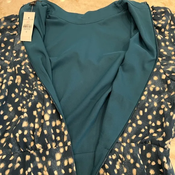 NEW Ann Taylor | Leopard Puff Sleeve Midi Flare Dress | Midnight Spruce | 6