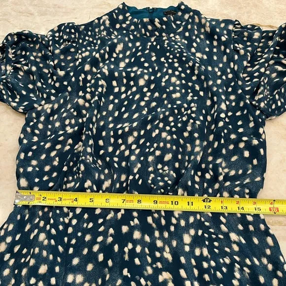 NEW Ann Taylor | Leopard Puff Sleeve Midi Flare Dress | Midnight Spruce | 6