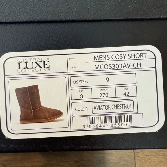 NEW Australia Luxe Collective Men’s Cosy Short Chestnut Fashion Boots Size 9