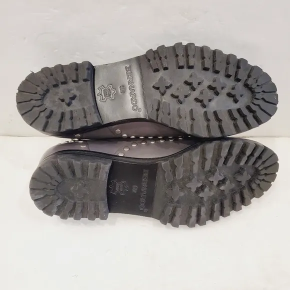 NEW Bernardo OWEN Gray Glove Leather Silver Studs Lug Oxford Shoes