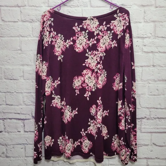 NEW Chico's Floral Bateau Neck Pullover Sweater Purple Pink Women Sz XL(3)