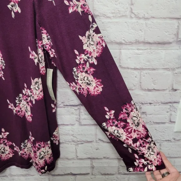 NEW Chico's Floral Bateau Neck Pullover Sweater Purple Pink Women Sz XL(3)
