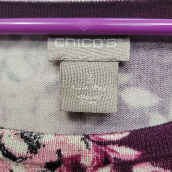 NEW Chico's Floral Bateau Neck Pullover Sweater Purple Pink Women Sz XL(3)
