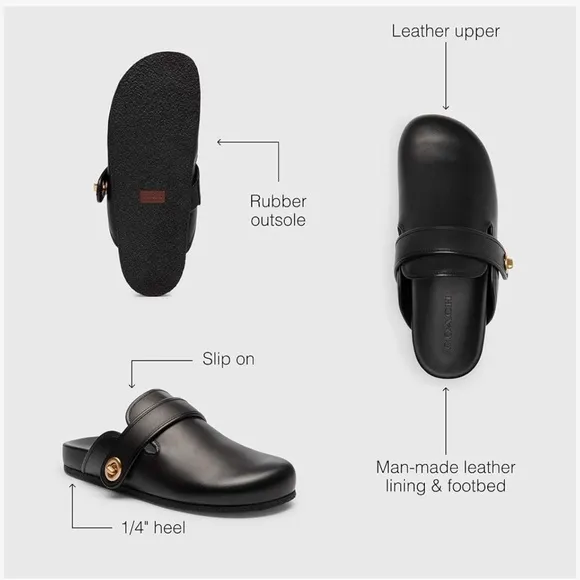 New Coach Black Slip-On Clogs