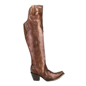 NEW CORRAL women's overlay tall western snip toe boots in chocolate