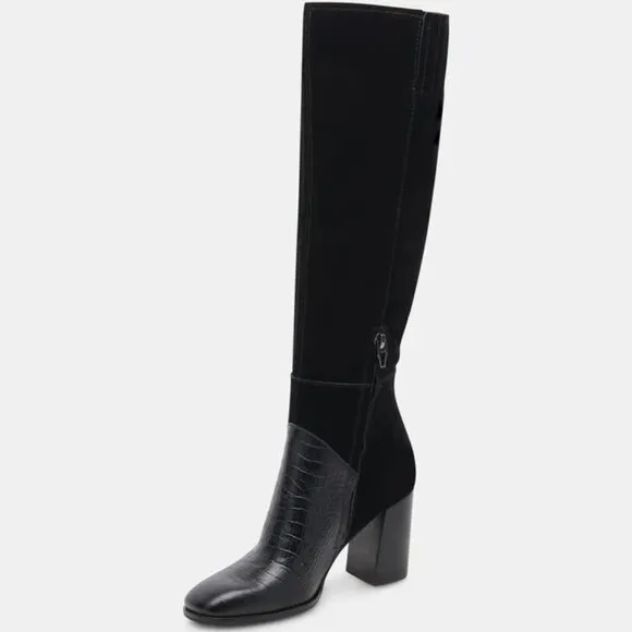 NEW DOLCE VITA Fynn Tall Suede Boots black multi for women 864tn