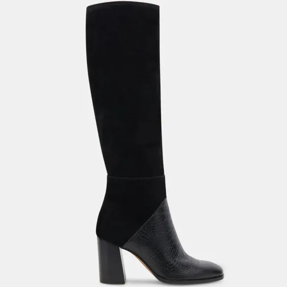 NEW DOLCE VITA Fynn Tall Suede Boots black multi for women 864tn