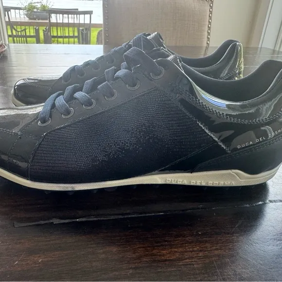 NEW Duca Del Cosmo Caldes Navy Patent leather spikeless golf shoes sz 41 /10