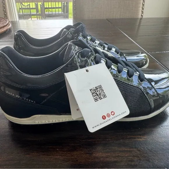 NEW Duca Del Cosmo Caldes Navy Patent leather spikeless golf shoes sz 41 /10