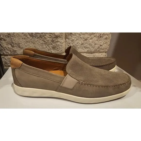 New ECCO Lite Moc Slip On Loafer Shoe Warm Grey Cognac, Mens Sz 11-11.5