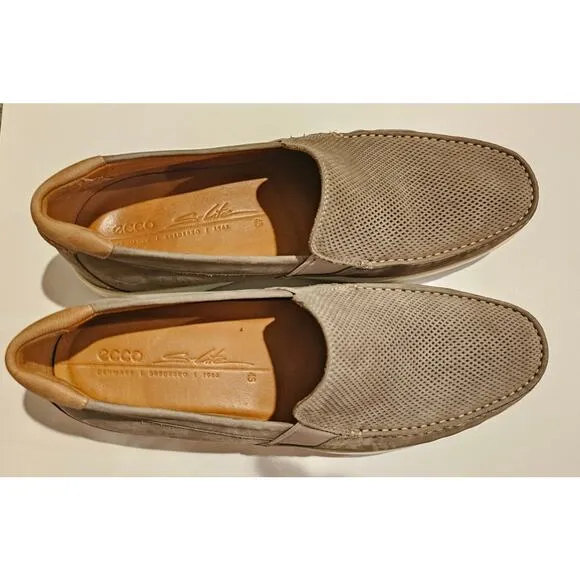 New ECCO Lite Moc Slip On Loafer Shoe Warm Grey Cognac, Mens Sz 11-11.5