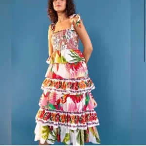 NEW Farm Rio Mixed White Prints Layered Dress Size Medium