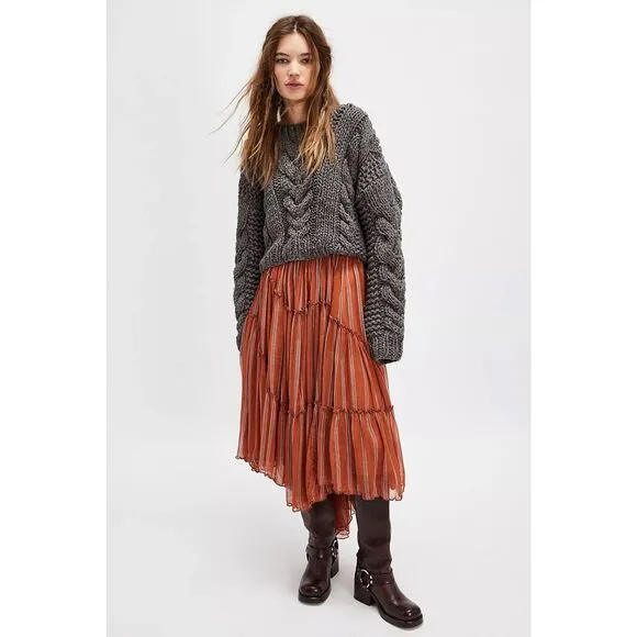New Free People FP One Ember Printed Midi Skirt Size M
