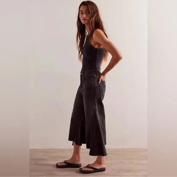 NEW Free People We The Free Ripple Wide Leg Crop in Washed Black Size 27L
