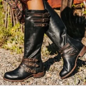 NEW ! Freebird By Steven - Raylene Knee High Leather Buckle Boots SIZE 9 BLACK