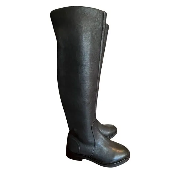 NEW Gianni Bini Genuine Leather Over the Knee Flat Riding Boots in Black Sz. 5.5